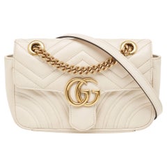 Gucci Off White Matelassé Leather Mini GG Marmont Shoulder Bag