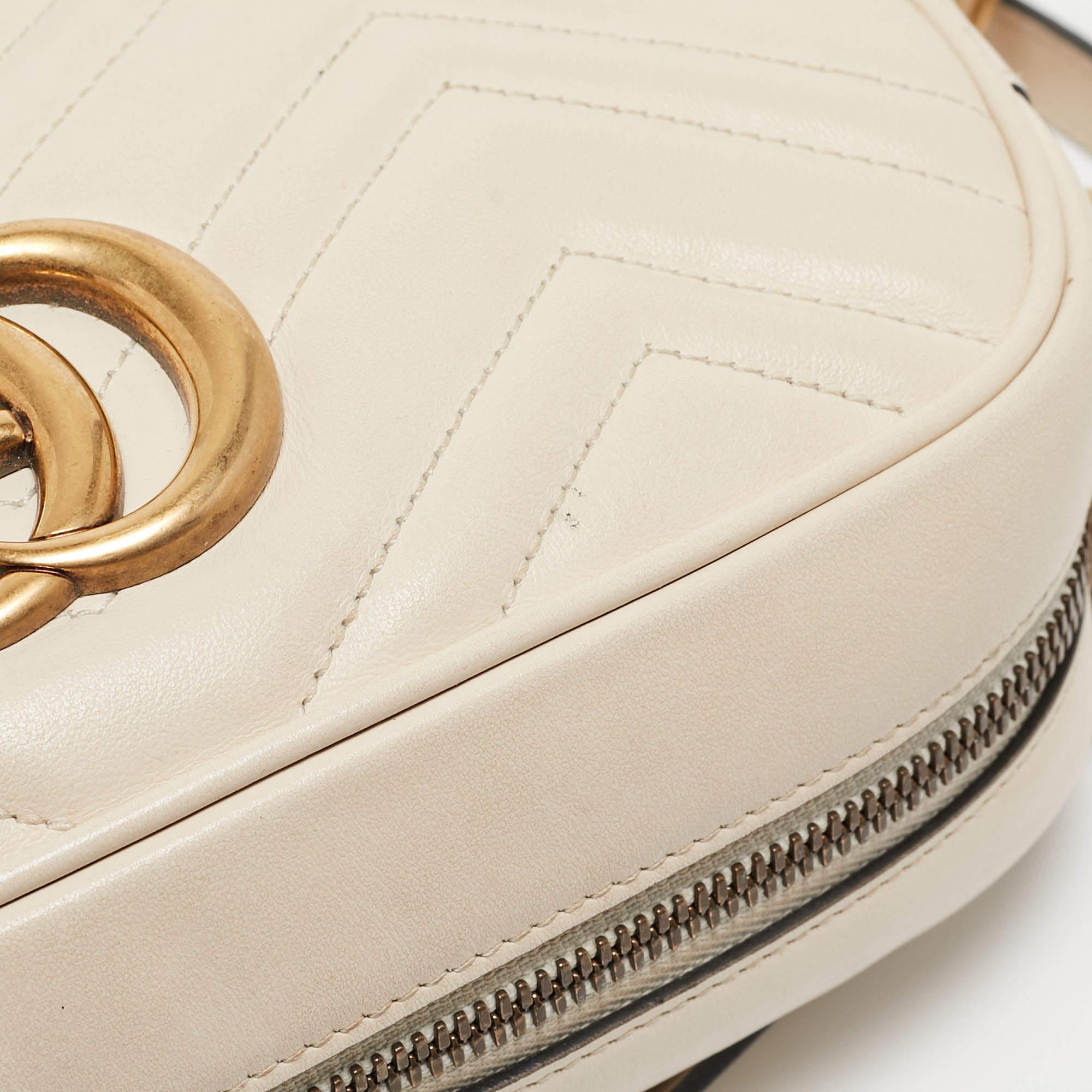Gucci OFF White Matelassé Leather Small GG Marmont Shoulder Bag 9