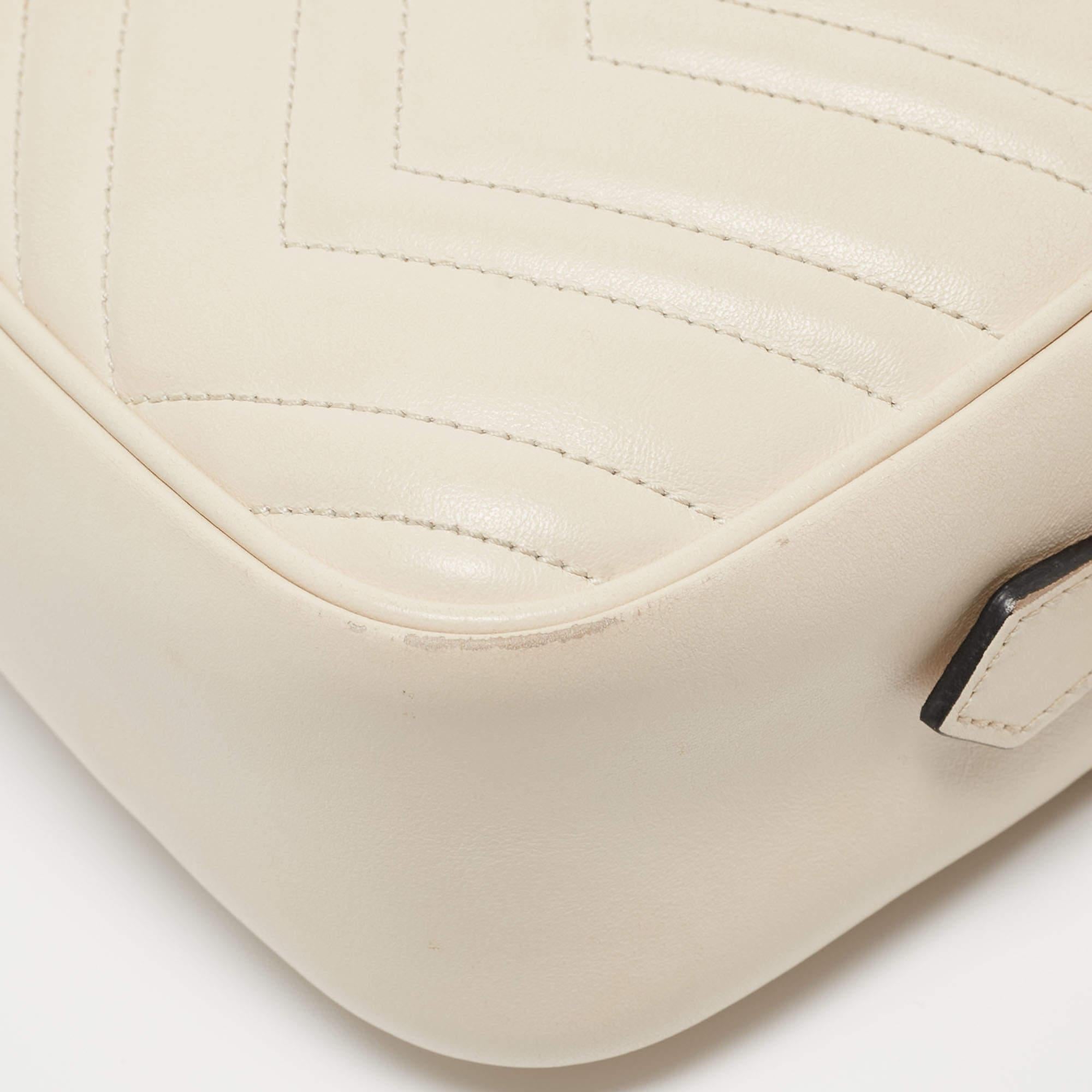 Gucci OFF White Matelassé Leather Small GG Marmont Shoulder Bag 11