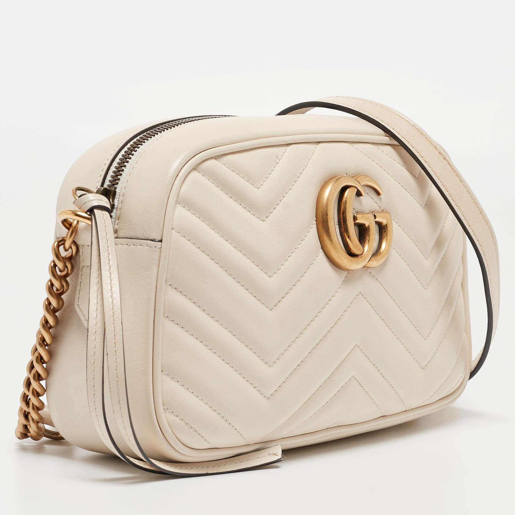 Women's Gucci OFF White Matelassé Leather Small GG Marmont Shoulder Bag