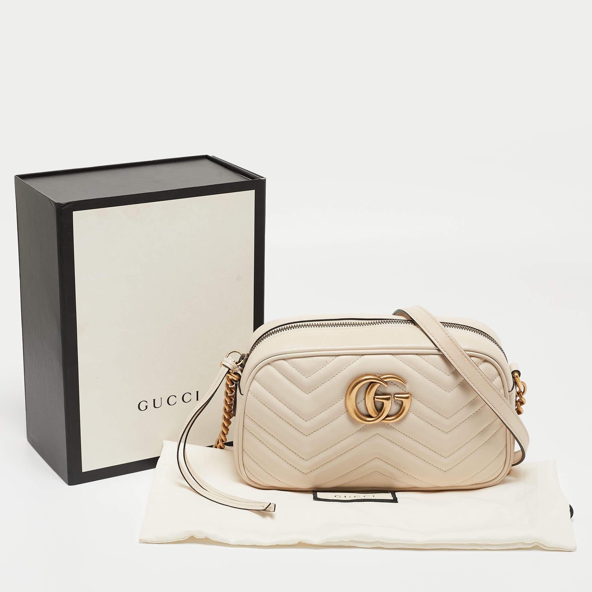 Gucci OFF White Matelassé Leather Small GG Marmont Shoulder Bag 5