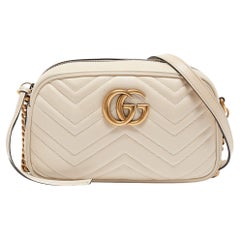 Gucci OFF White Matelassé Leather Small GG Marmont Shoulder Bag