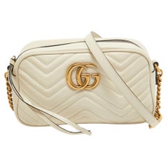 Gucci Off White Matelassé Leather Small GG Marmont Shoulder Bag