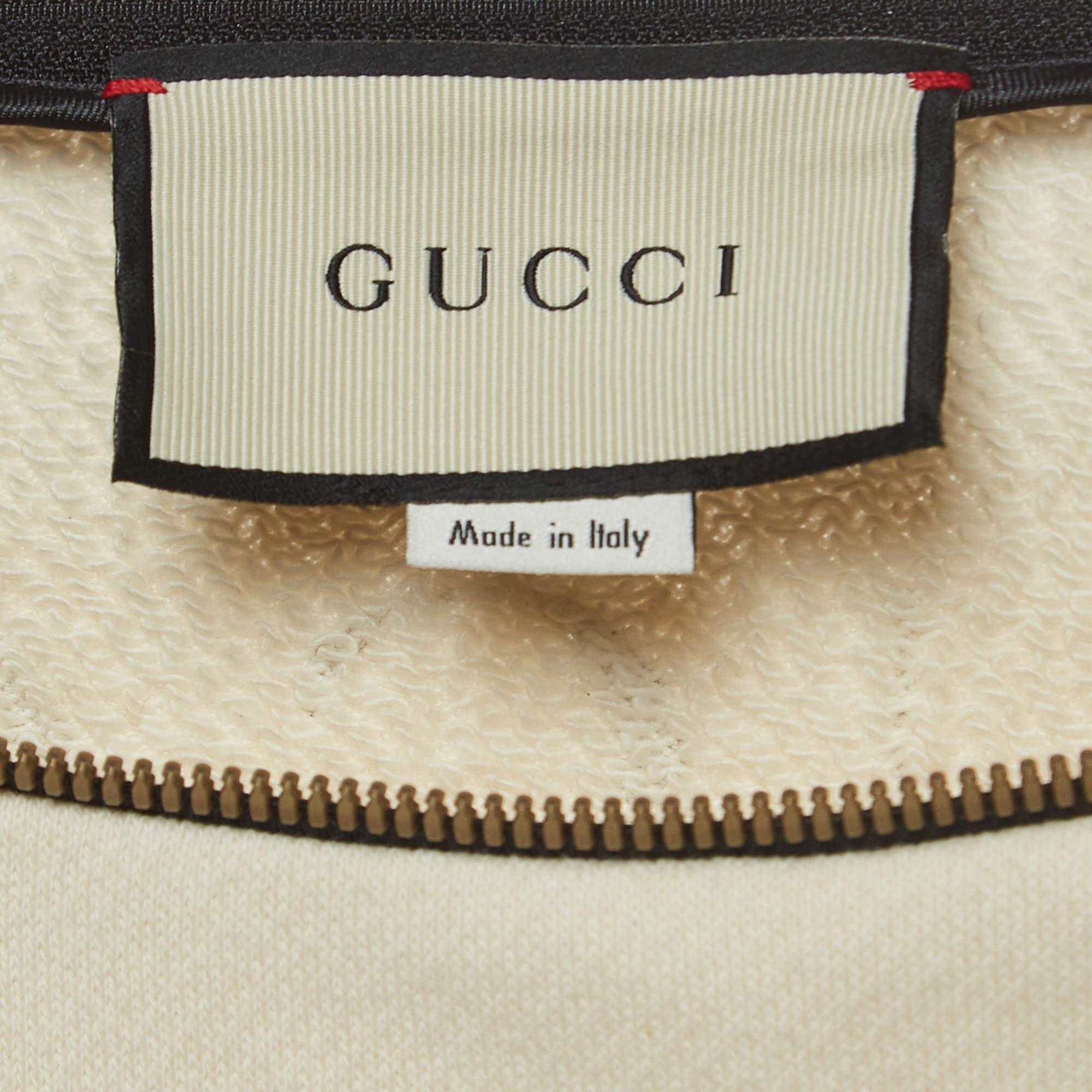 Gucci Off-White Printed Cotton Zipper Detail Sweatshirt S For Sale 2