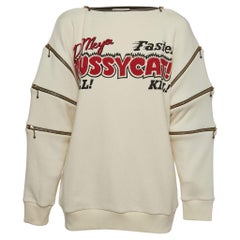 Gucci Off-White Printed Cotton Zipper Detail Sweatshirt S