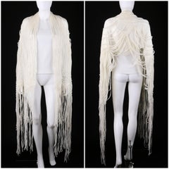 GUCCI Off White Raw Spun Wool Fringe Silk Chiffon Oblong X-Long Scarf Wrap