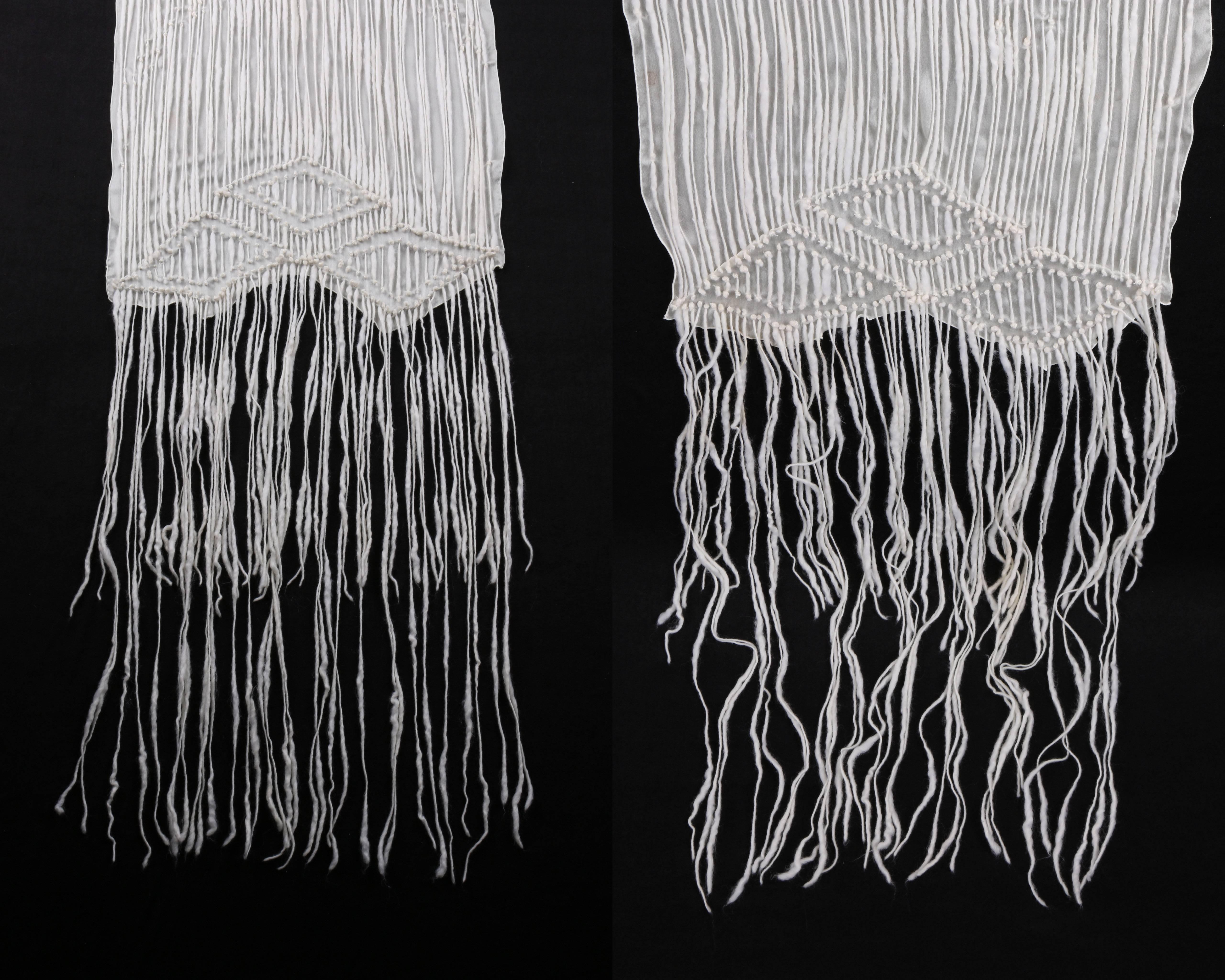 GUCCI Off White Raw Spun Wool Fringe Silk Chiffon Oblong X-Long Scarf Wrap  For Sale 2