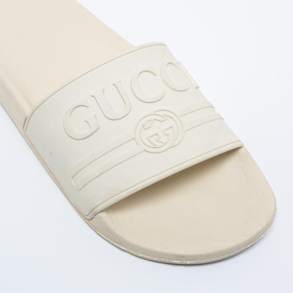 Gucci Off White Rubber Interlcoking G Pool Slides Size 36 1