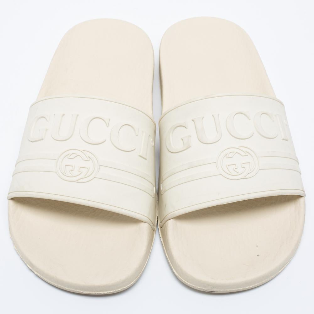 Gucci Off White Rubber Interlcoking G Pool Slides Size 36 3