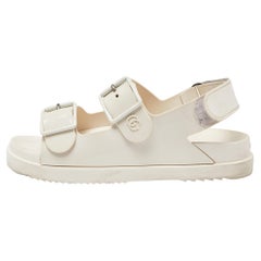 Gucci Off White Rubber Mini Double G Logo Dusty Ankle Strap Flat Sandals Size 38