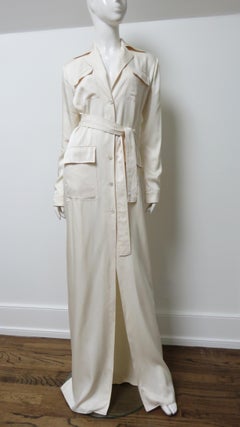 Gucci Off White Silk Shirtwaist Maxi Dress with Tie Belt