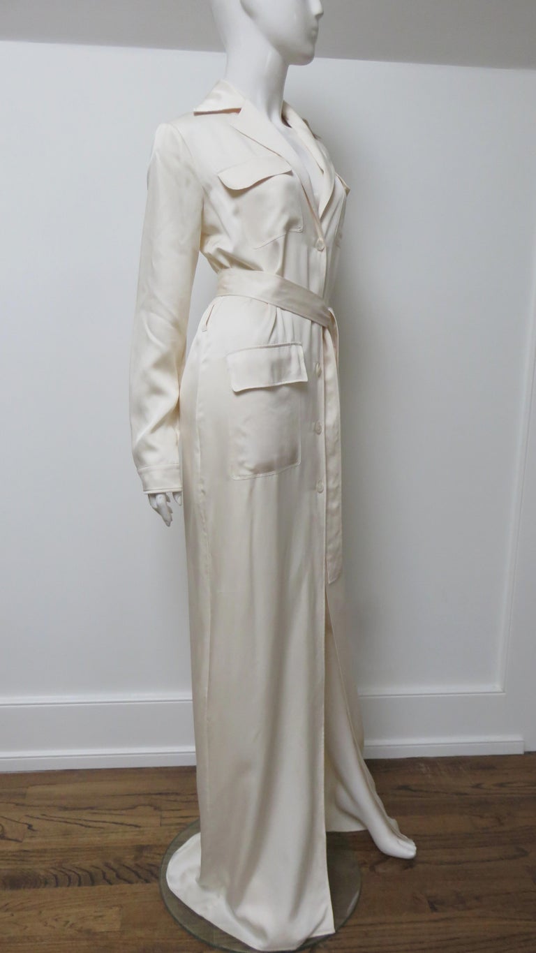 Gucci Off White Silk Shirtwaist Maxi Dress with Tie Belt For Sale at 1stDibs
