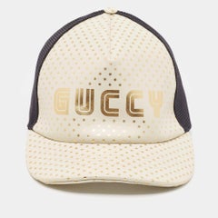 Gucci Off White Stars Logo Print Leather & Nylon Baseball Cap L