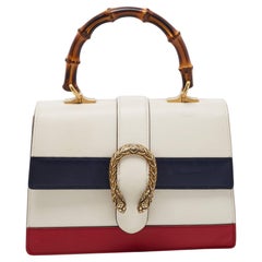 Gucci Off White Striped Leather Dionysus Medium Top Handle Bag
