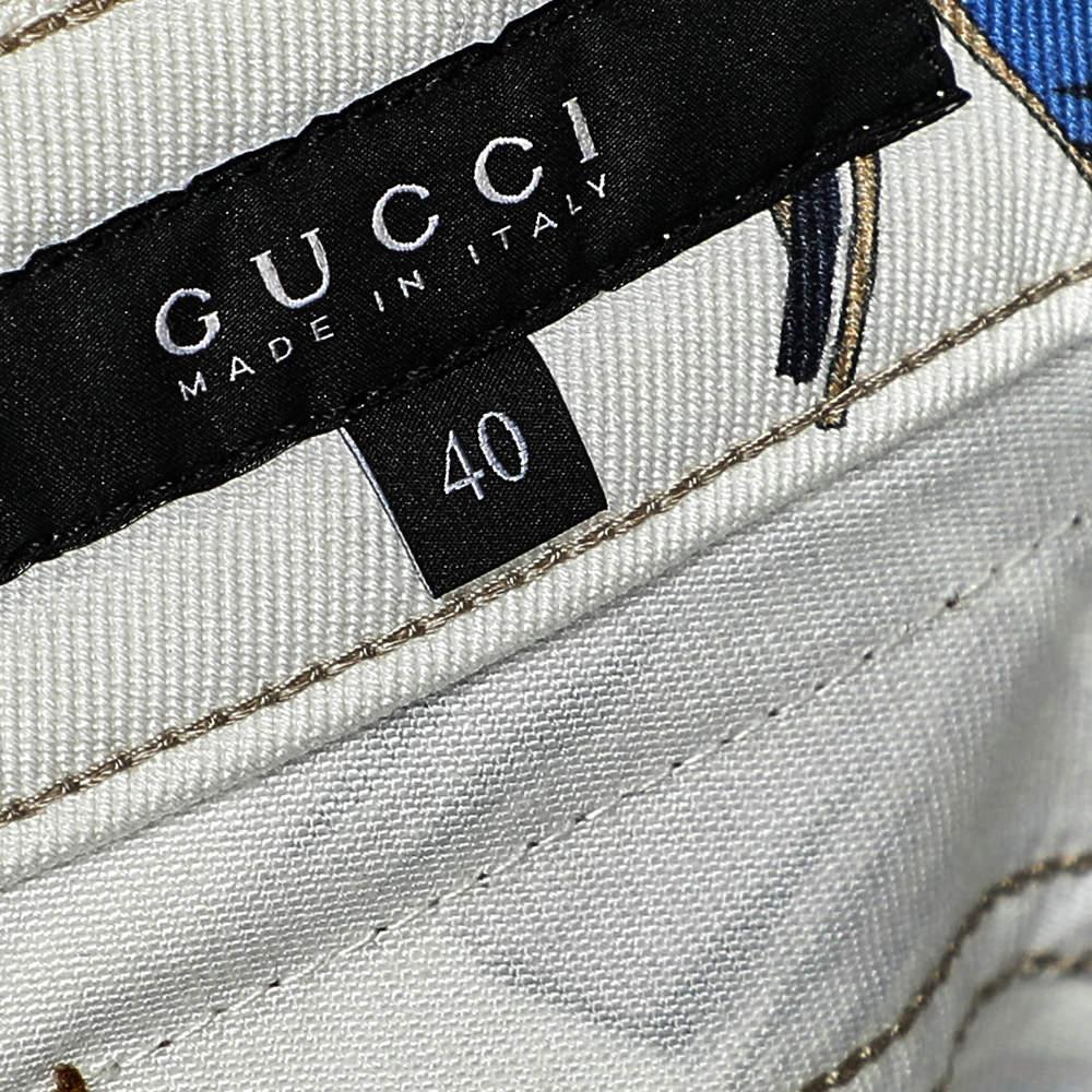 Weiße Gucci-Twill-Hose aus Baumwolle mit tropischem Druck S im Angebot 1