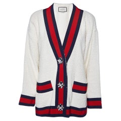 Gucci Off-White Tweed Web Trim Detail Oversized Cardigan S