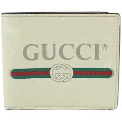 Vintage Gucci Off-white Web Print Leather Bi-fold 14gz0123 Wallet