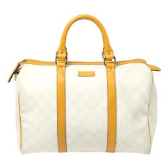 Gucci Off White/Yellow GG Supreme Canvas and Leather Medium Joy Boston Bag