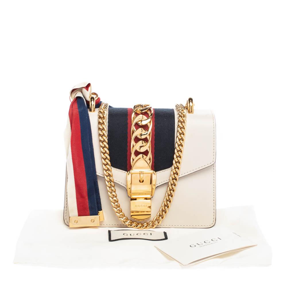 Gucci Offwhite Leather Mini Web Chain Sylvie Shoulder Bag 3