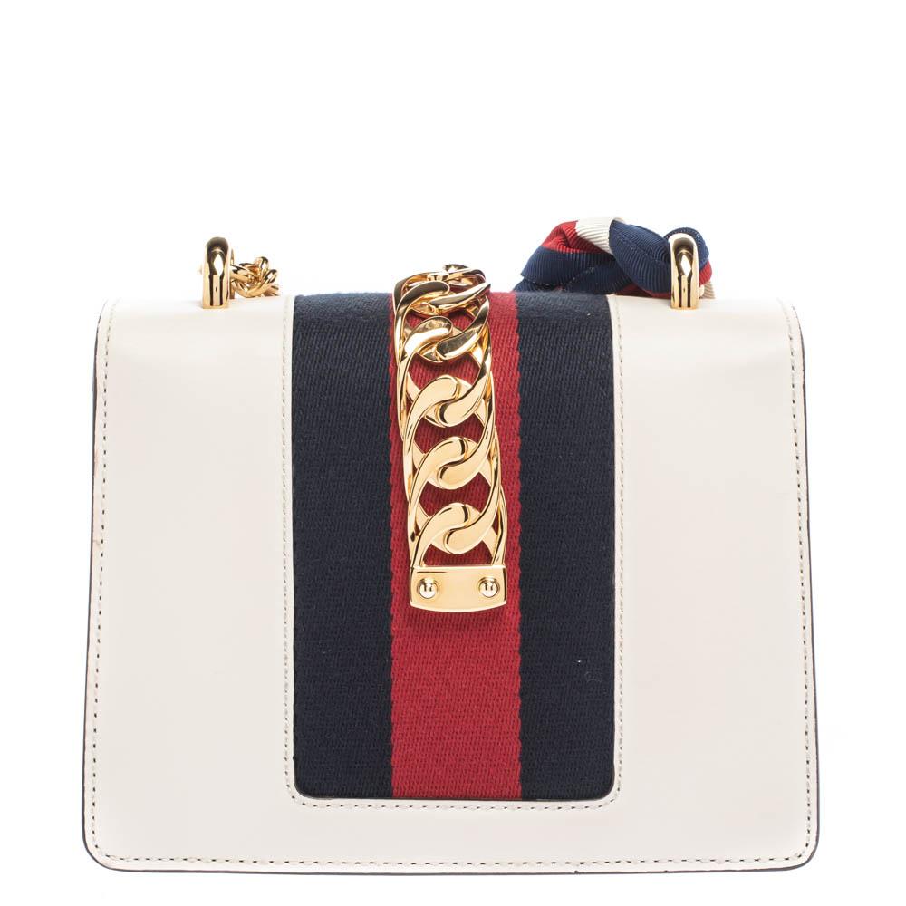 Gucci Offwhite Leather Mini Web Chain Sylvie Shoulder Bag 4