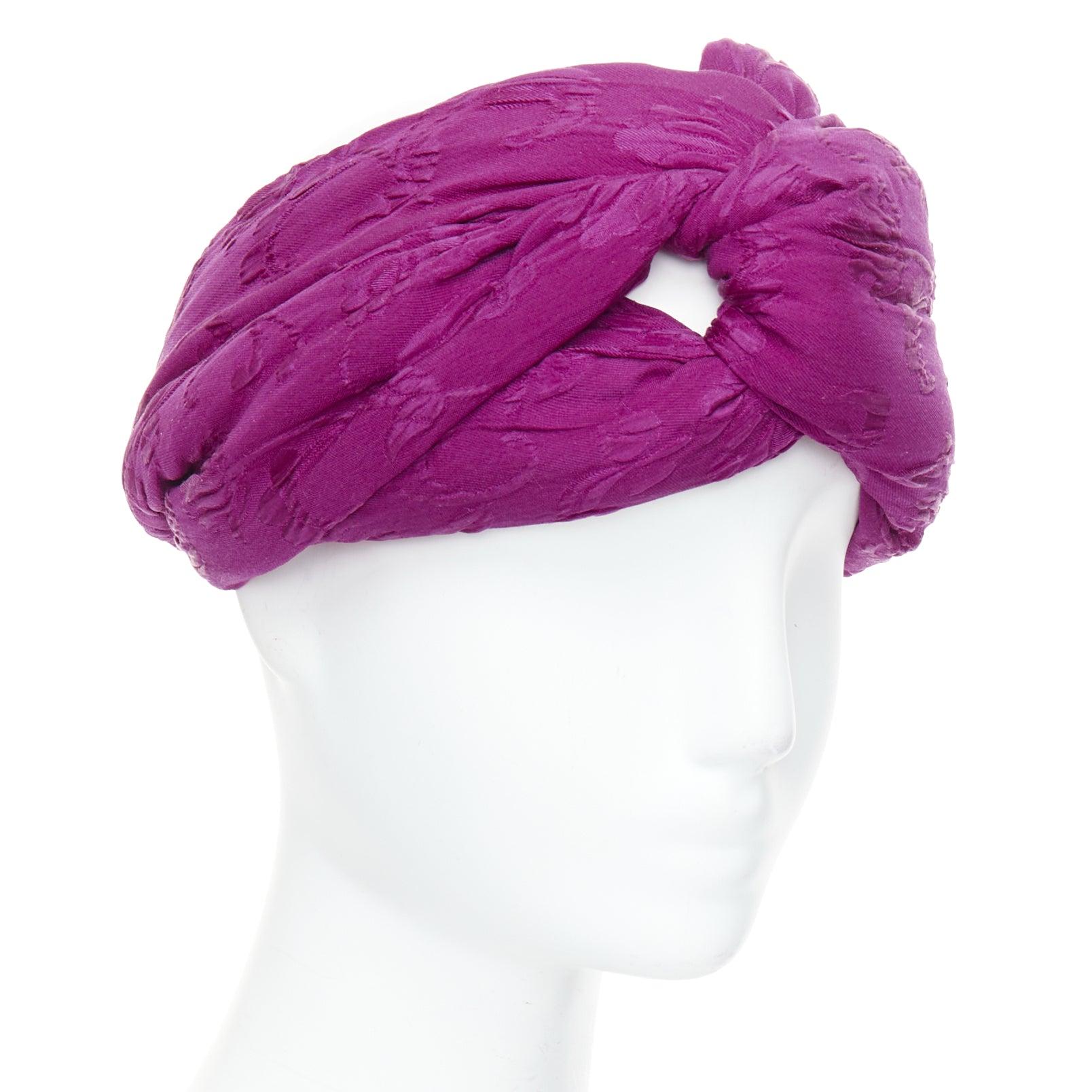 GUCCI Old Hollywood lila Seidenbrokat-Knoten-Turban-Stirnband 57cm M (Violett) im Angebot
