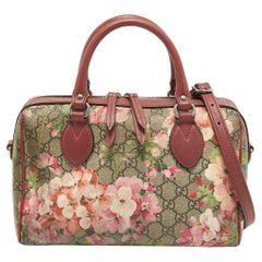 Gucci Old Rose/Beige GG Supreme Canvas Small Blooms Boston Bag
