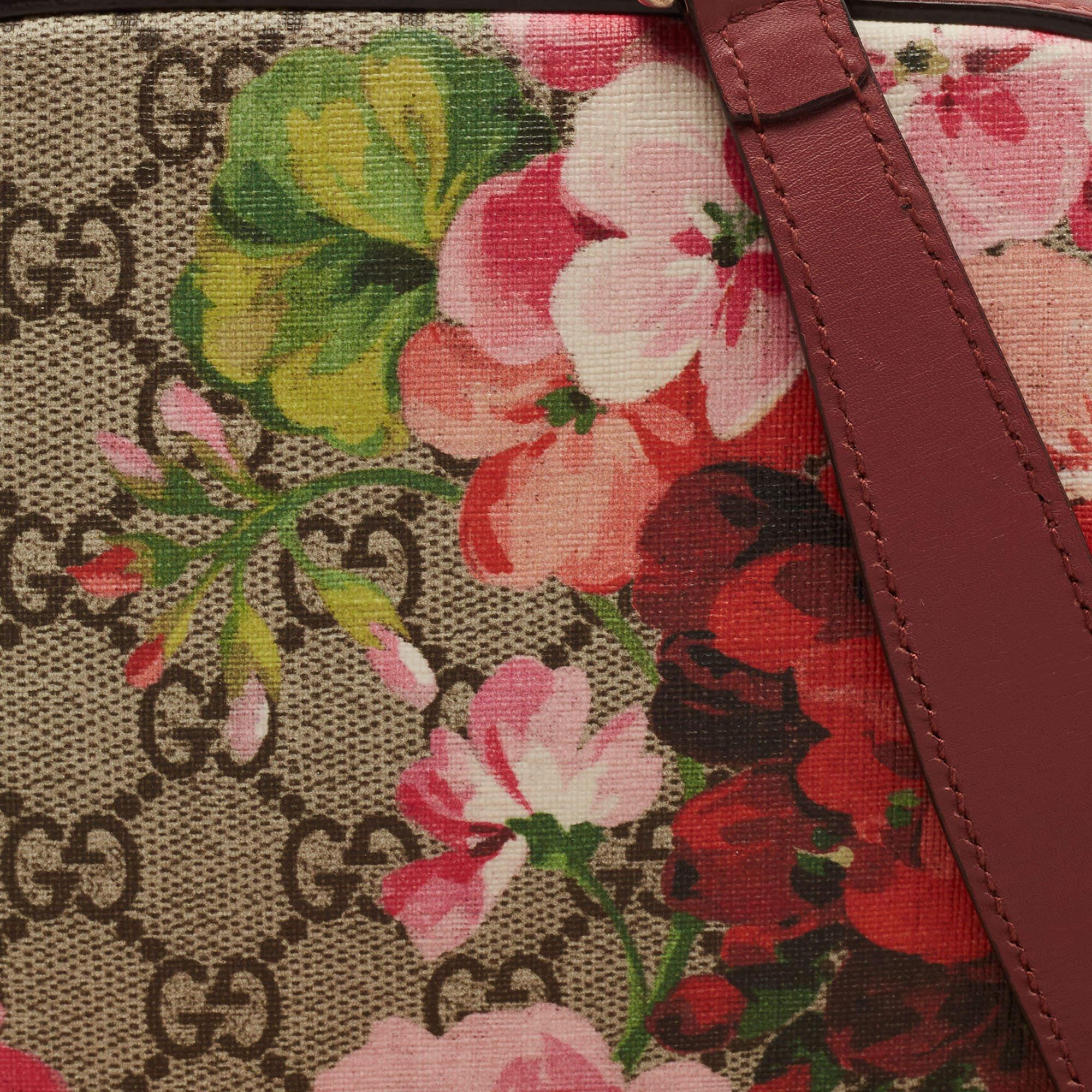 Gucci Old Rose GG Supreme Blooms Canvas and Leather Mini Chain Crossbody Bag 9