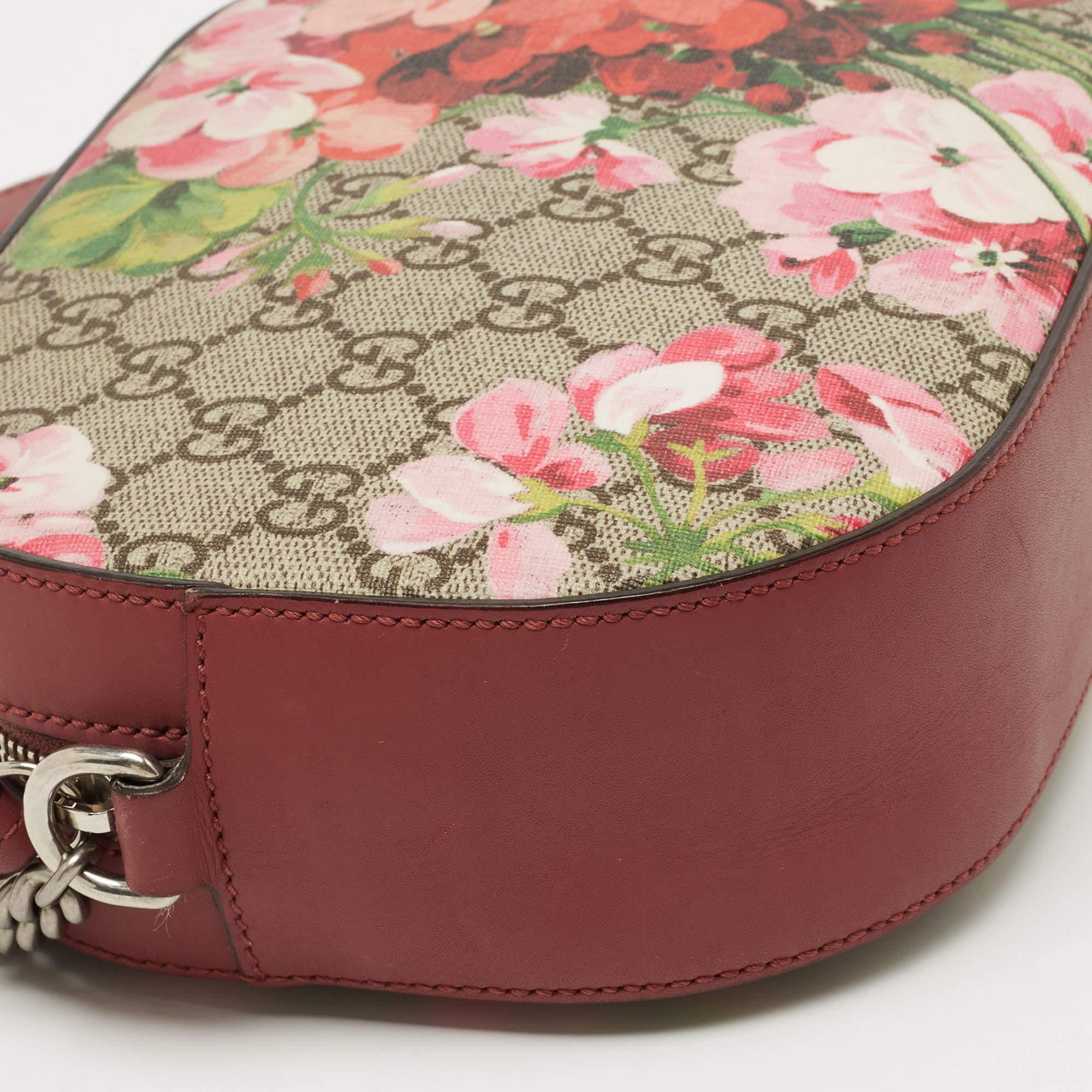 Gucci Old Rose GG Supreme Blooms Canvas and Leather Mini Chain Crossbody Bag 5