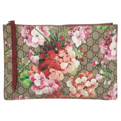 Gucci Old Rose GG Supreme Blooms Canvas and Suede Zip Pouch
