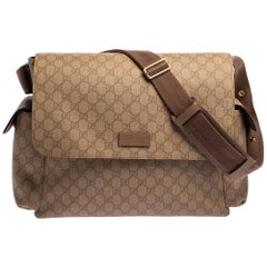 Used Gucci Old Rose GG Supreme Canvas and Leather Diaper Messenger Bag