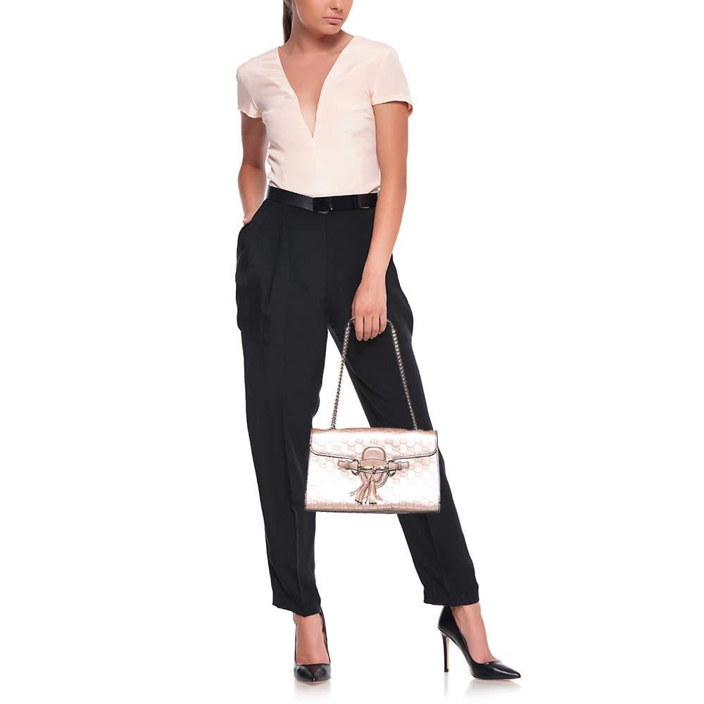 Gucci Old Rose Guccissima Patent Leather Medium Emily Chain Shoulder Bag In Good Condition In Dubai, Al Qouz 2
