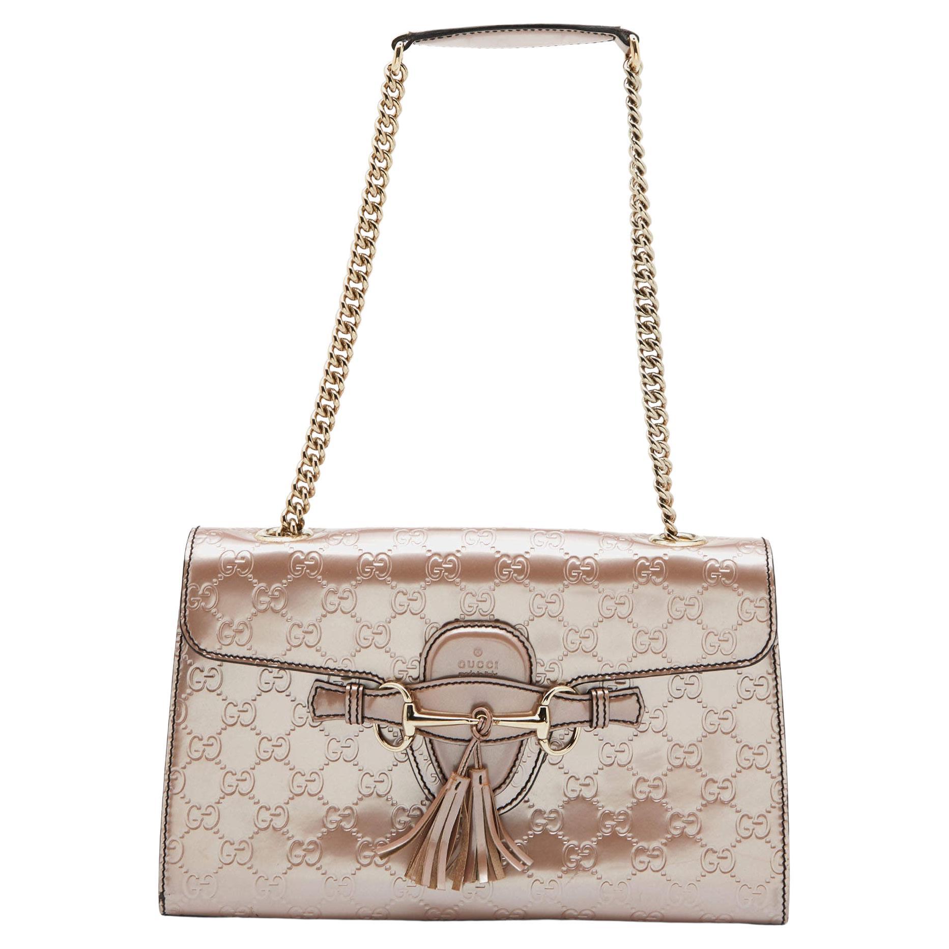 Gucci Emily GG Bronze Metallic Guccissima Leather Double Chain Shoulder Bag