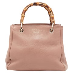 Gucci Old Rose Leather Bamboo Handle Tote