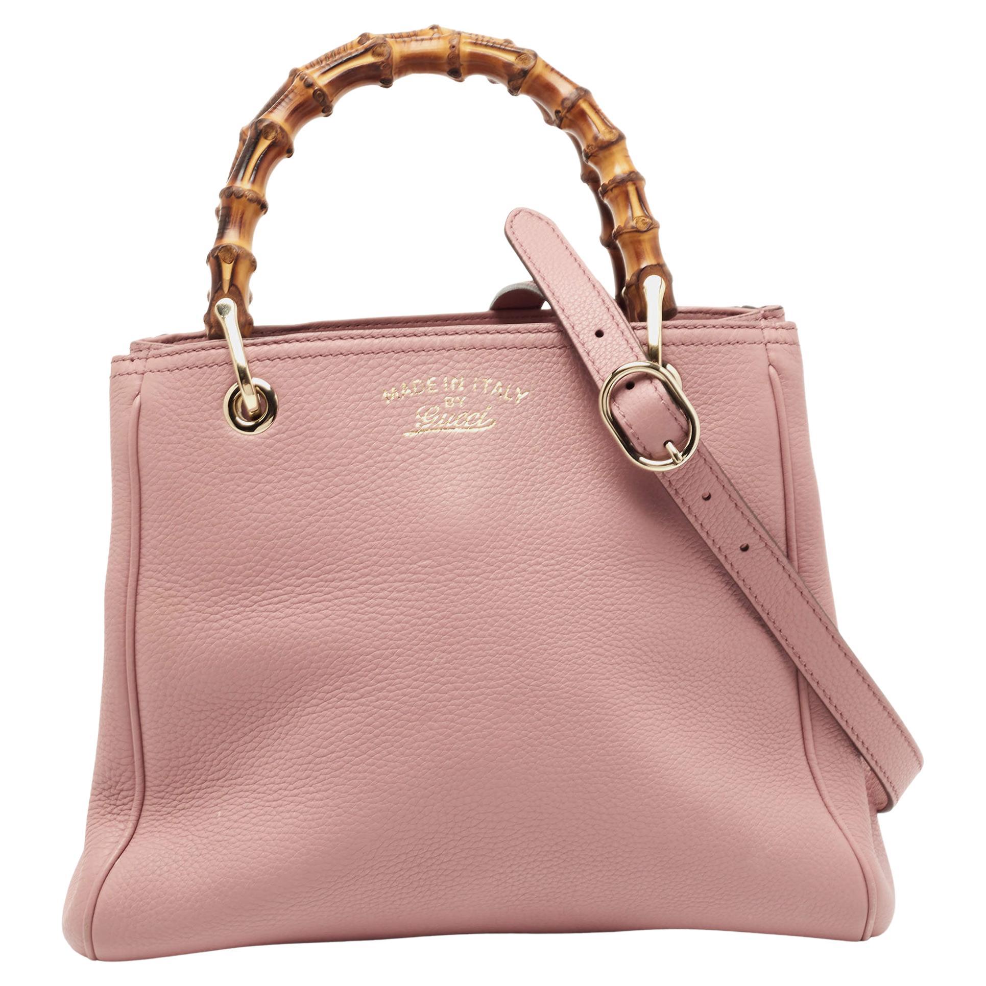 Gucci Old Rose Leather Bamboo Handle Tote