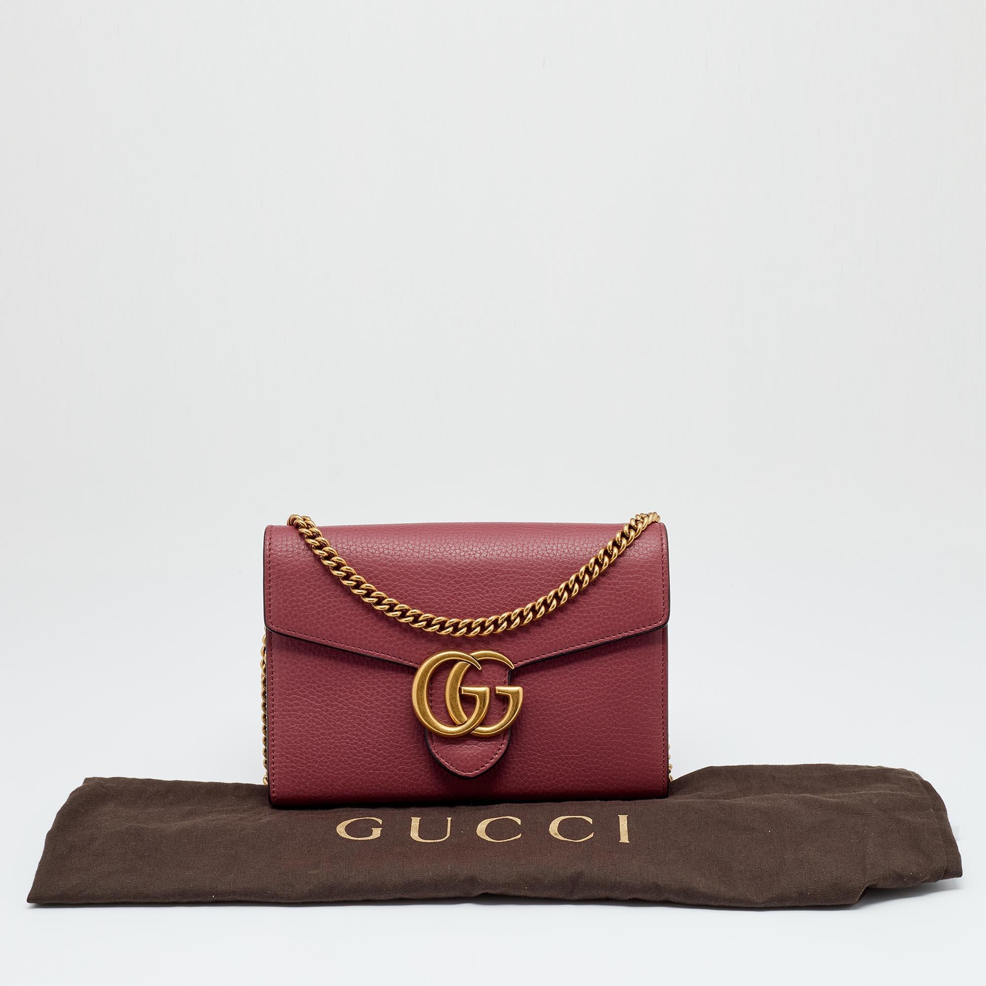 Gucci Old Rose Leather GG Marmont Wallet on Chain 4