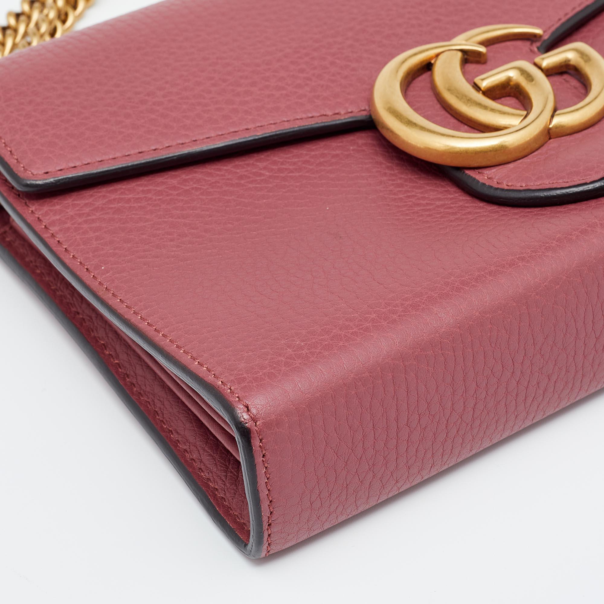 Women's Gucci Old Rose Leather GG Marmont Wallet on Chain