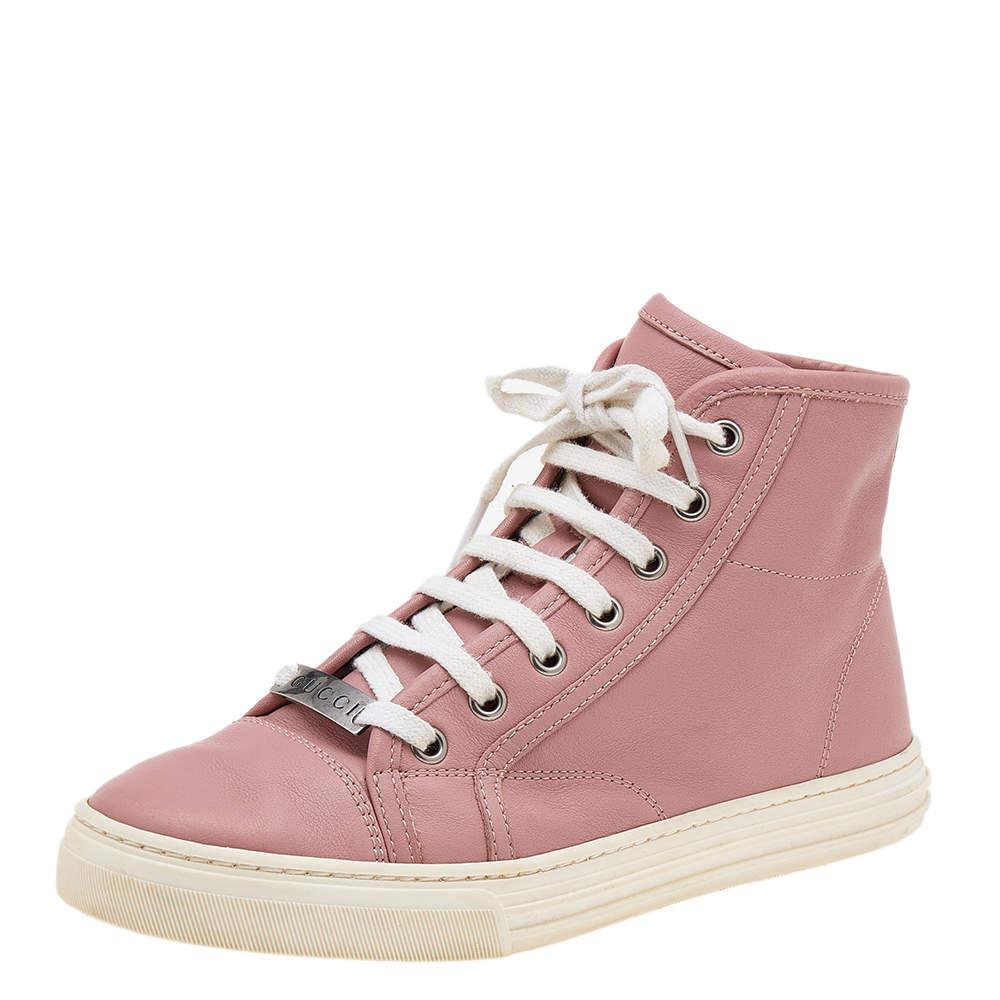 Gucci Old Rose Leather High Top Sneakers Size 35 For Sale 3