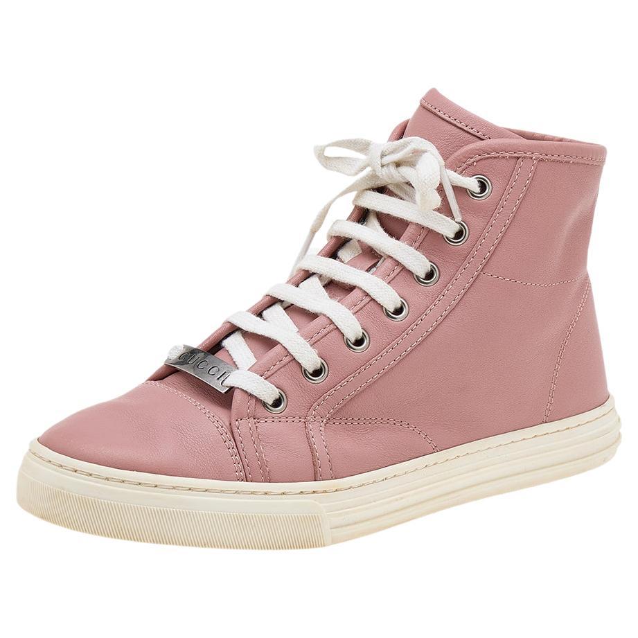 Gucci Old Rose Leather High Top Sneakers Size 35 For Sale