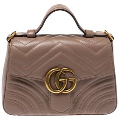 Gucci Old Rose Leather Mini GG Marmont Top Handle Bag