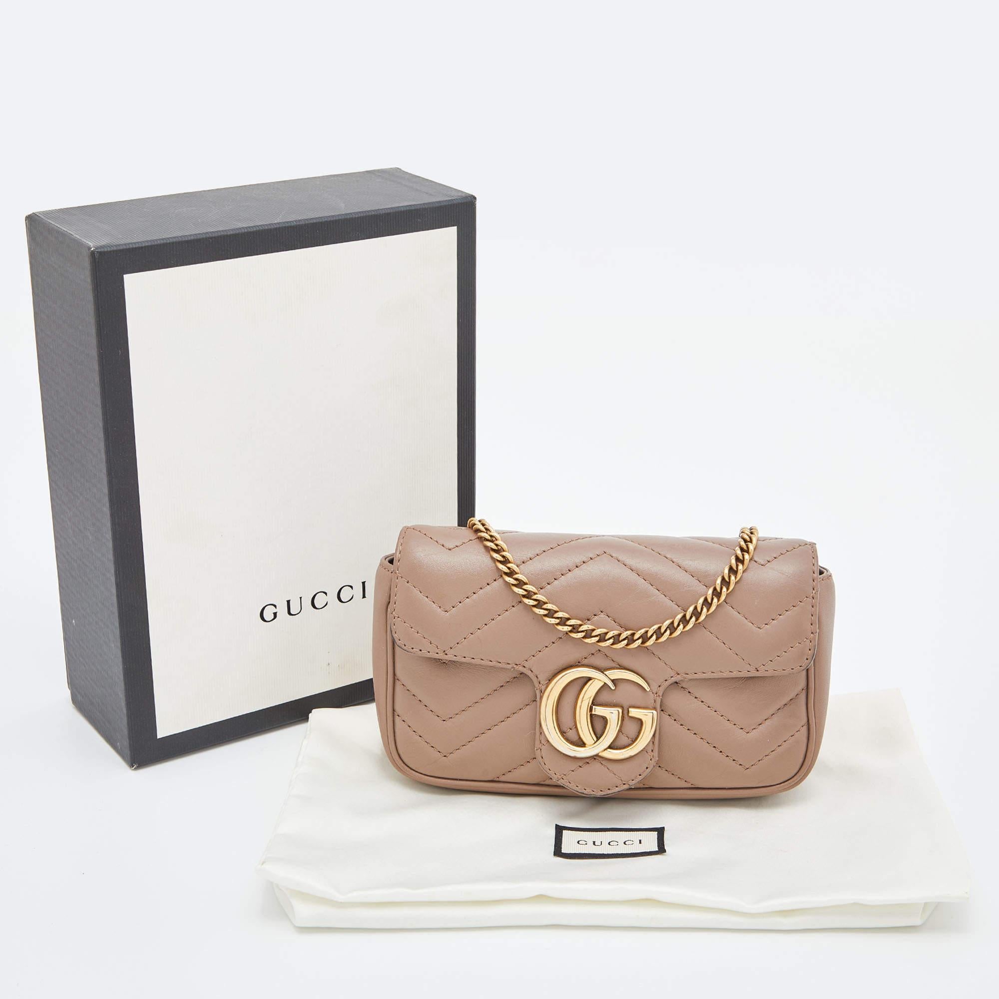 Gucci Old Rose Matelassé Leather Super Mini GG Marmont Bag 10