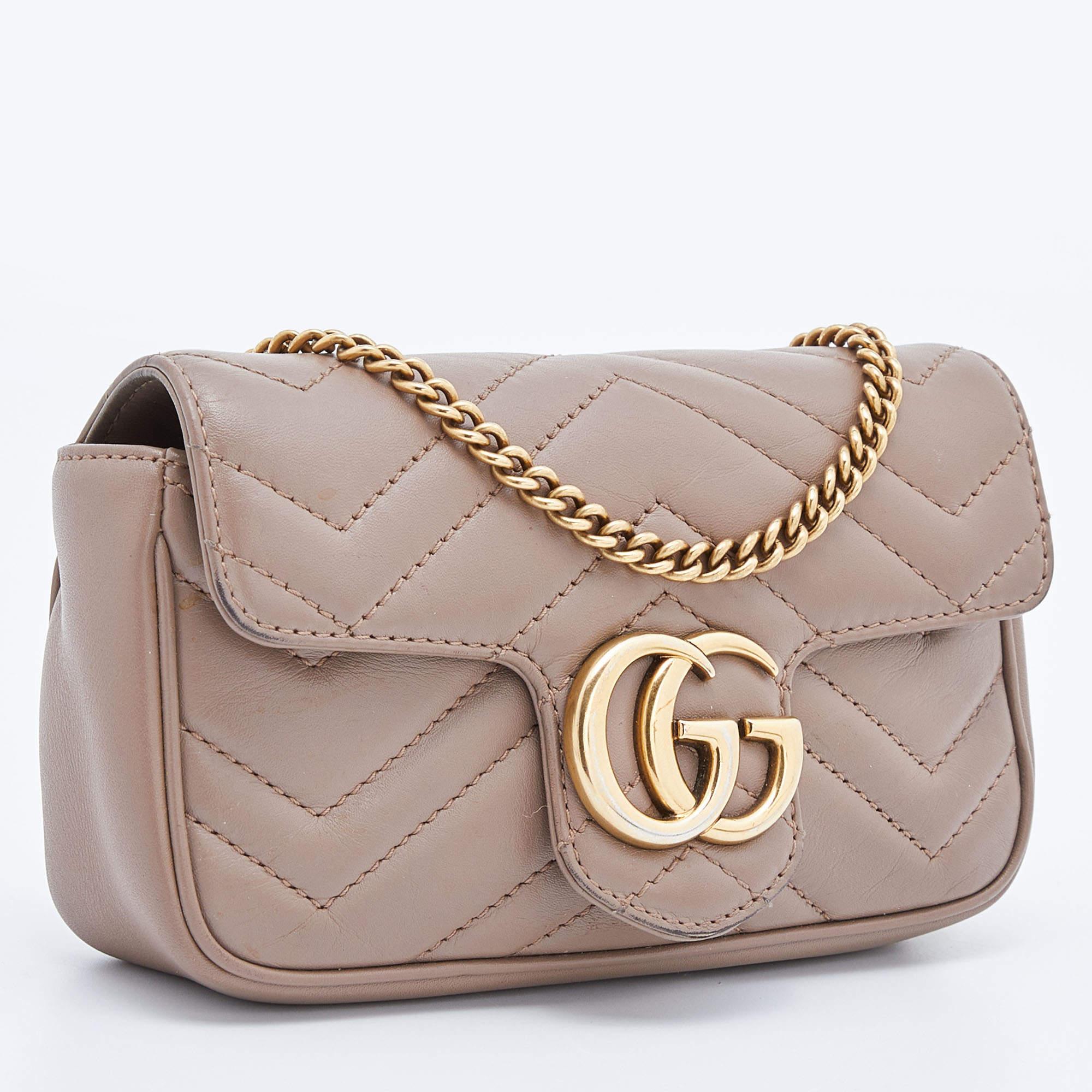 Gucci Old Rose Matelassé Leather Super Mini GG Marmont Bag In Good Condition In Dubai, Al Qouz 2