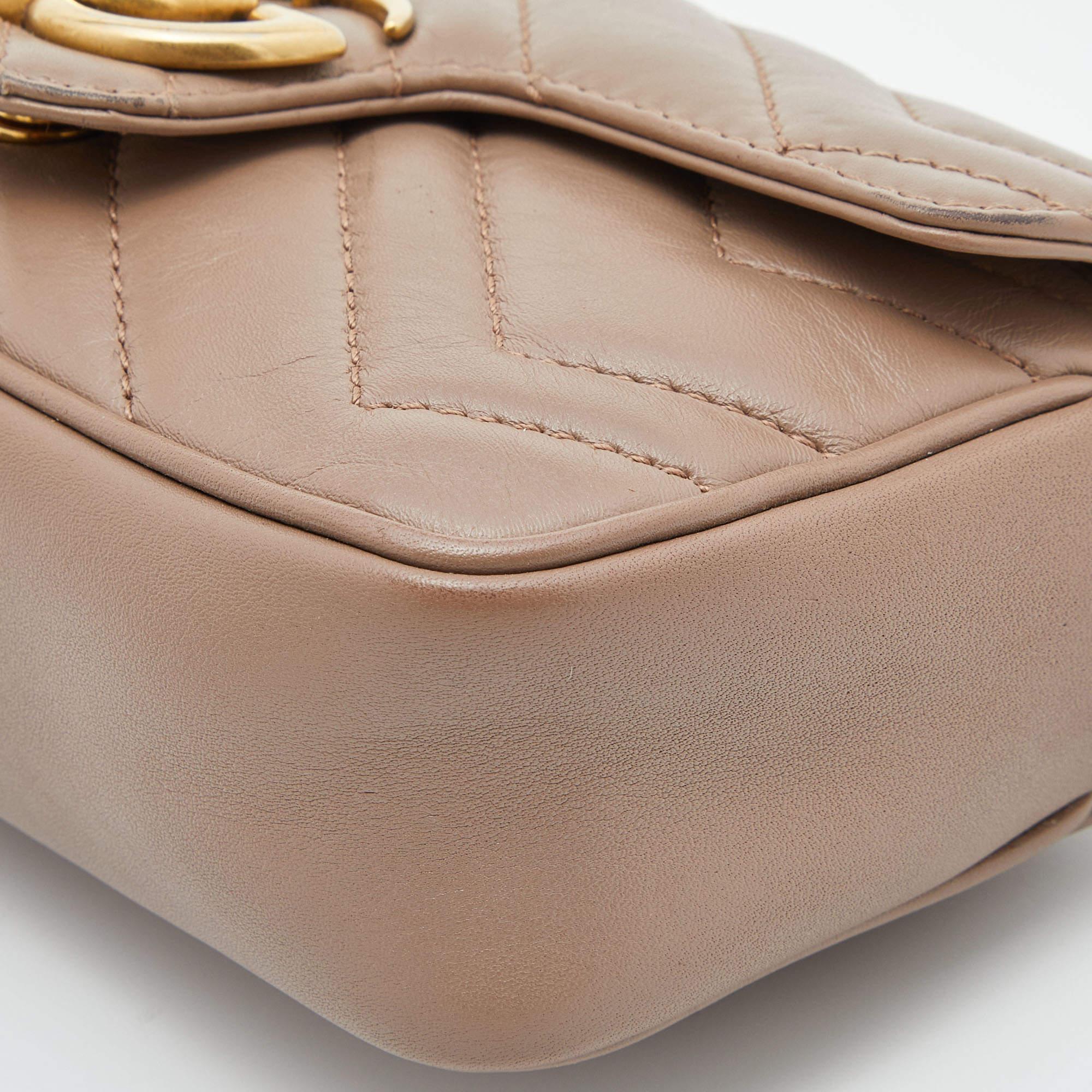 Gucci Old Rose Matelassé Leather Super Mini GG Marmont Bag 1