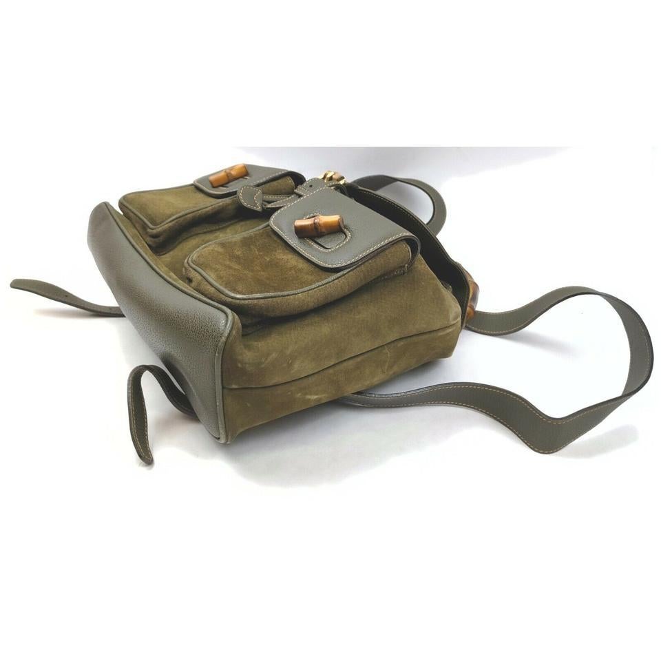 Gucci Olive Brown Khaki Suede Bamboo Backpack 863001 4