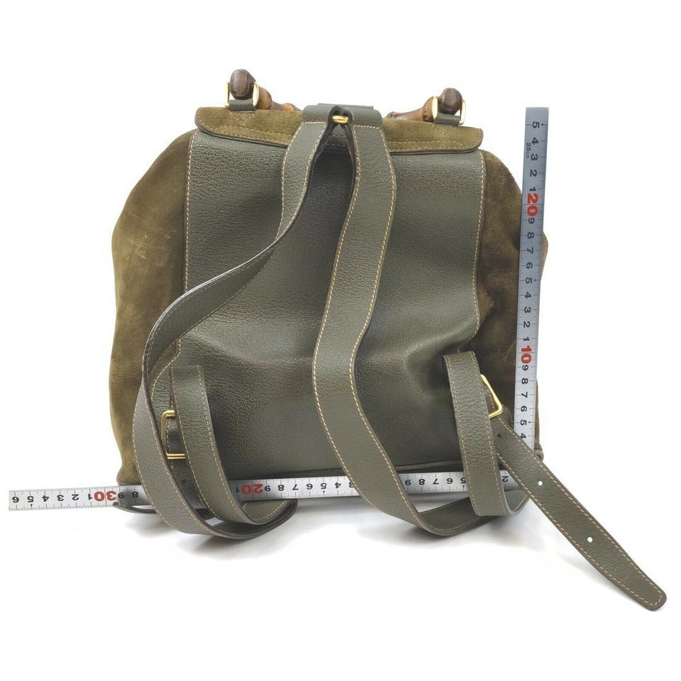 Gucci Olive Brown Khaki Suede Bamboo Backpack 863001 2