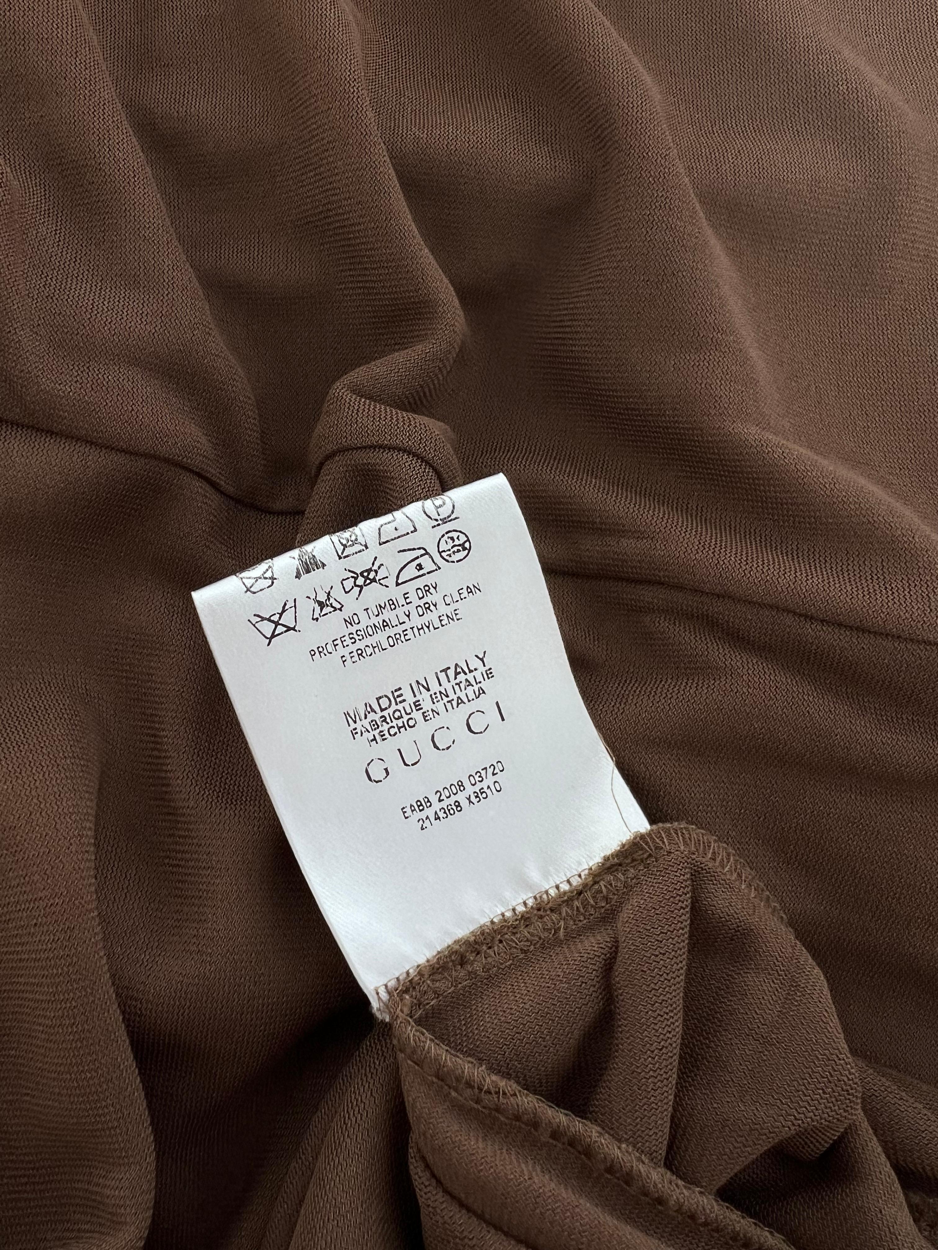 Gucci Olive Draped Open-Back Evening Dress Fringe Detail, Frida Giannini, 2008 en vente 1