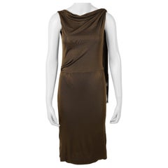 Gucci Olive Draped Open-Back Evening Dress Fringe Detail, Frida Giannini, 2008 Gucci Olive Draped Open-Back Evening Dress Fringe Detail, Frida Giannini, 2008