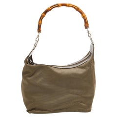 Gucci Olive Green Canvas And Patent Leather Peggy Bamboo Hobo