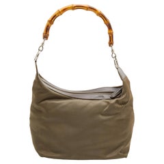 Gucci Olive Green Canvas And Patent Leather Peggy Bamboo Hobo