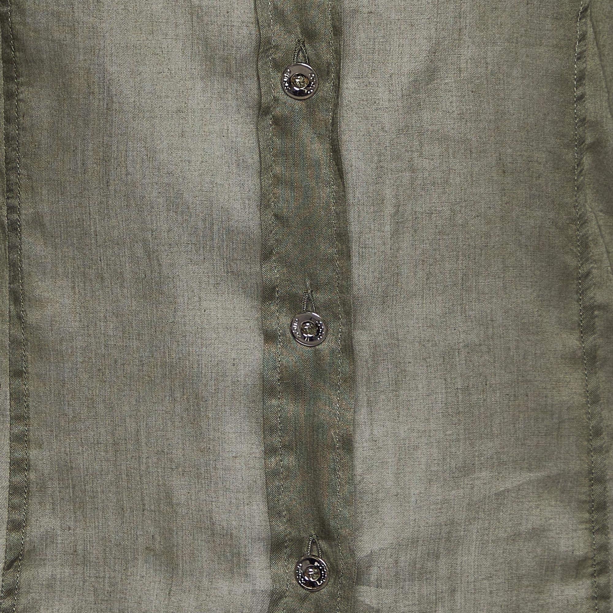 Gray Gucci Olive Green Cotton Semi Sheer Shirt S