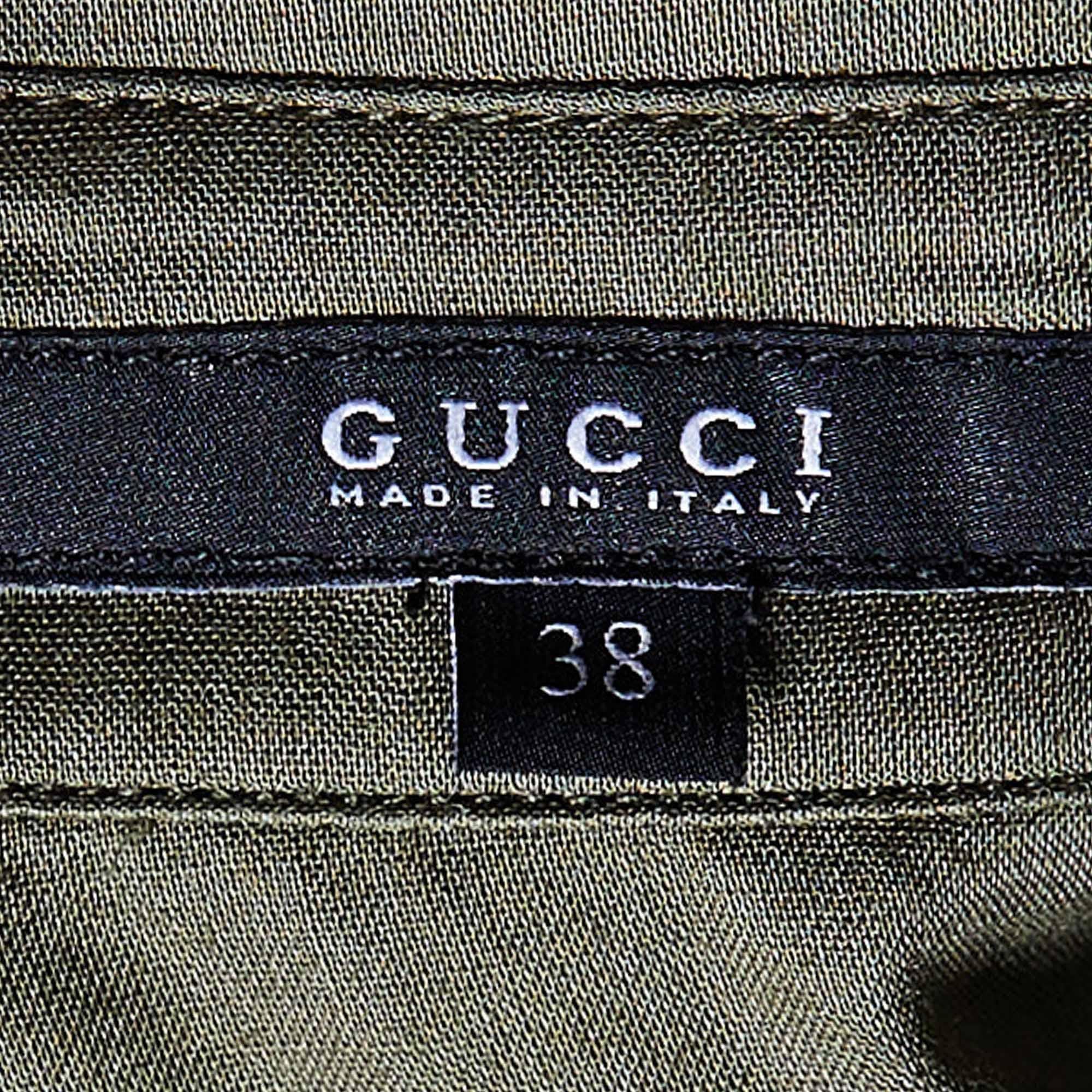 Gucci Olive Green Cotton Semi Sheer Shirt S In Good Condition In Dubai, Al Qouz 2